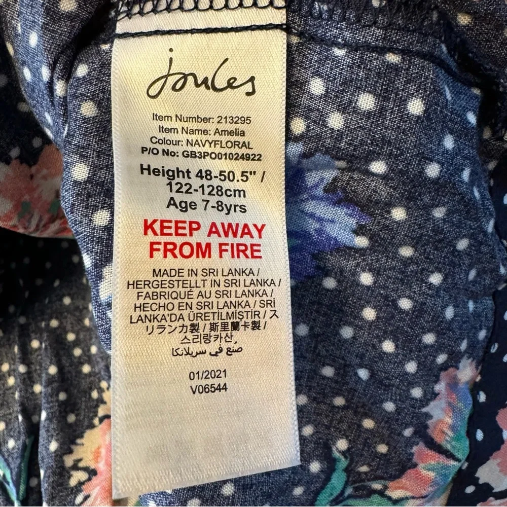 Joules Girls Amelia Shirt Dress Polka Dot Floral Navy Size 7/8 Years